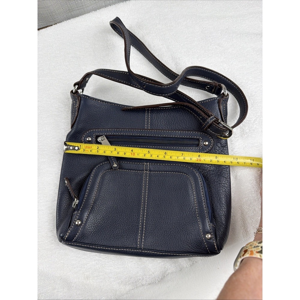 Tignanello Navy Pebbled Leather Crossbody Handbag Shoulder Bag Multiple Pockets - Picture 9 of 11